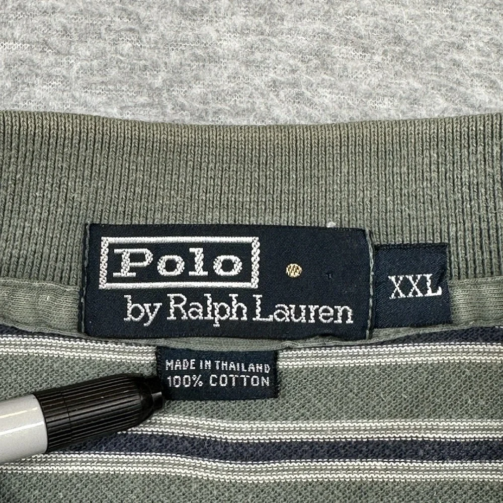 Polo Ralph Lauren Polo Shirt Mens 2XL Green Striped Short Sleeve Pocket NOTE